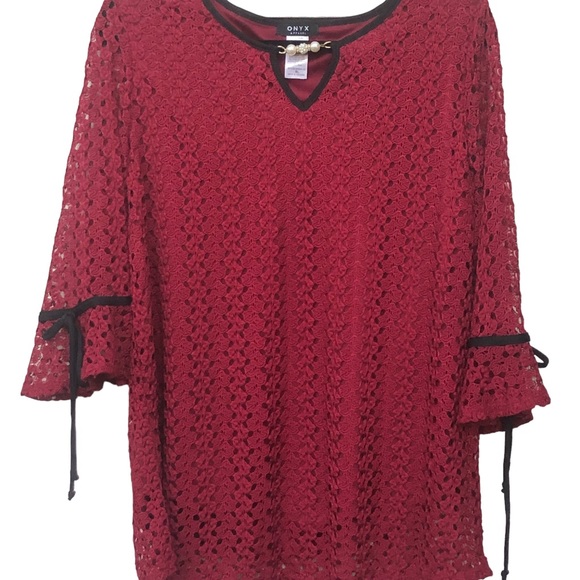 Onyx Red Lace Beaded Neckline Blouse size XL - Picture 2 of 7